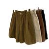 Short Autumn and Winter Casual Pants for Women High Waisted and Slim Hong Kong Style Corduroy Loose Wide Leg Shorts