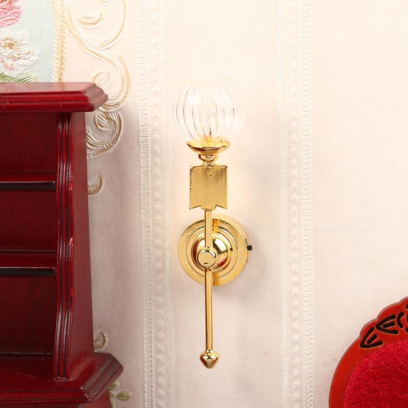 1:12 Dollhouse Miniature Led Lamp Round Head Glass Shade Wall Lamp Lighting Home Furniture Decor Toy Doll House Accessories