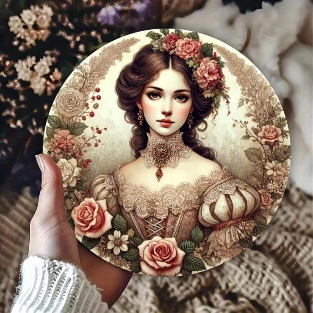 Vintage Floral Metal Tin Sign 8 Inch Round Wall Art for Home Bar Decor