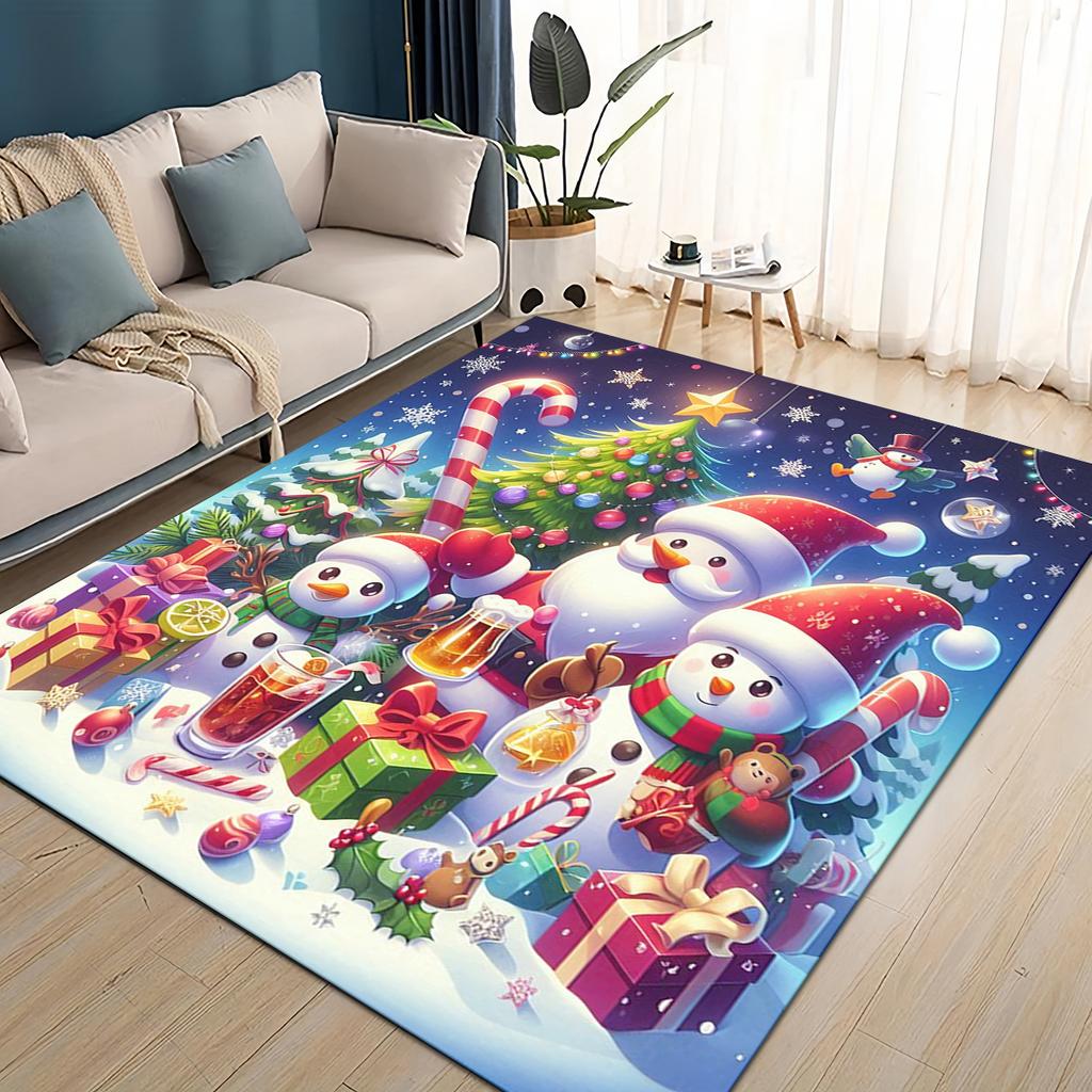 Merry Christmas Cartoon Santa Claus Snowman New Year Gift Carpet Rug for Living Room Bedroom Home Sofa Decoration,Non-slip Mat
