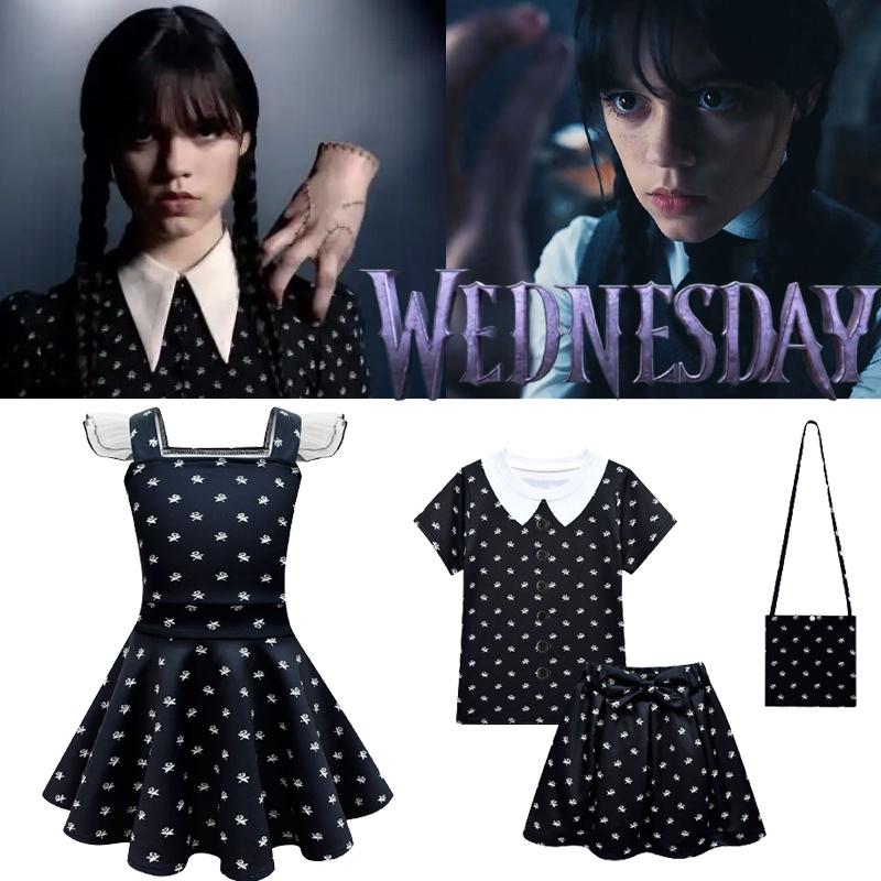 The Addams Family Wednesday Cosplay Costume Black Dress For Halloween Party