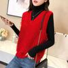 Spring and Autumn Loose Sleeveless Sweater Solid Color Knitted Vest Women's V-neck Bright Silk Fleece Top