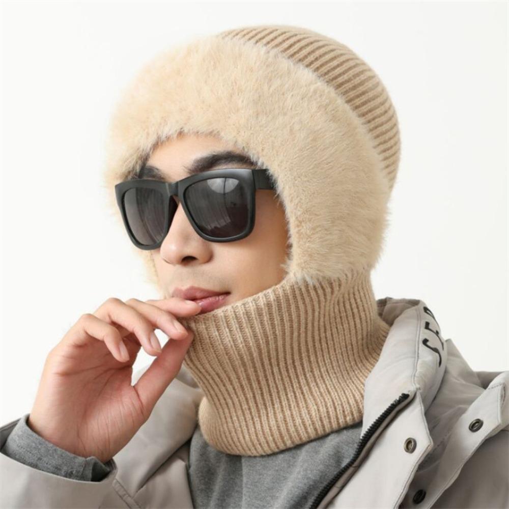 Comfortable Full Cover Style Men Balaclava Hat Windproof Thicken Winter Warm Hat Keep Warm Solid Color Knit Beanie Hat Outdoor