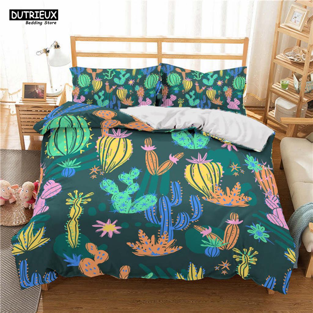 Cactus Print Polyester Bedding Sets Child Kids Covers Boys Bed Linen Set For Teens King Size Bedding Set