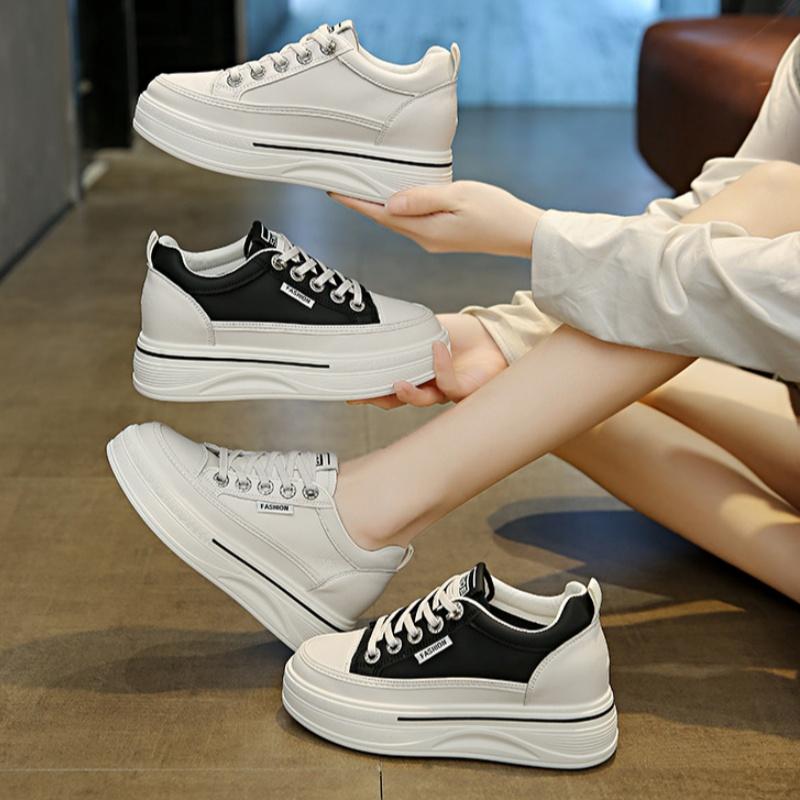Fashion Korean Platform Women Shoes 2025 Fashion Casual Outdoor Versatile Lace Up Wedges Heel Shoes Walking Comfortable Ladies Sneakers