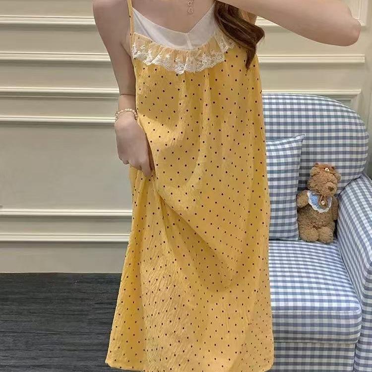 [With chest pad] Pure desire girl nightdress with chest pad summer women's pajamas, new models can be worn outside casual loungewear