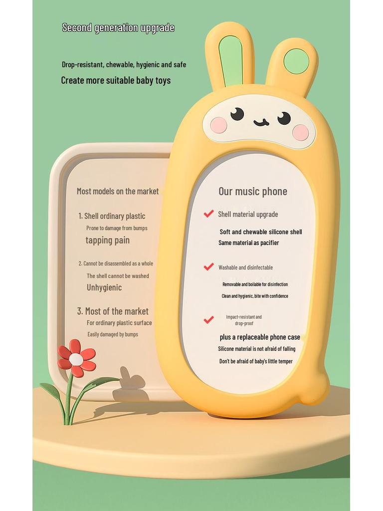 Baby Soothing Music Phone Toy with Bite-Safe Silicone Case, for Early Education, 0-12 Months