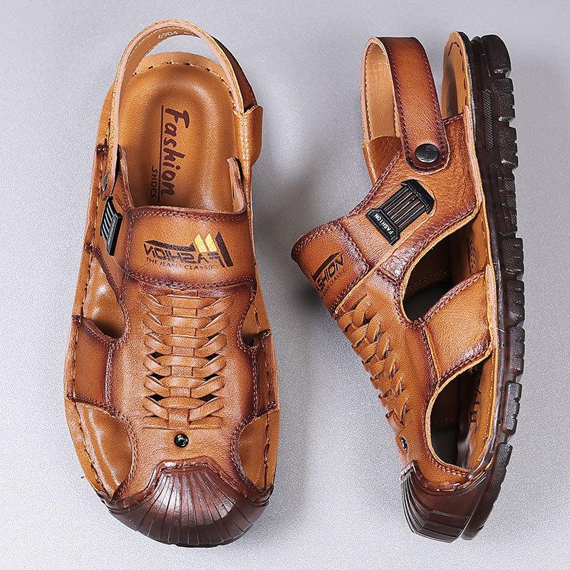 Sandals Men's 2025 Summer New Youth Baotou Beach Shoes First Layer Cowhide Breathable Dual-purpose Beef Tendon Bottom Cool Slippers