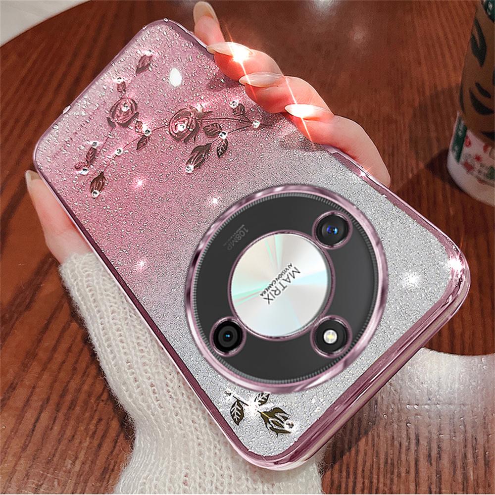 For Honor X60 5G Case Flower Pattern TPU Gradient Phone Cover with Lanyards