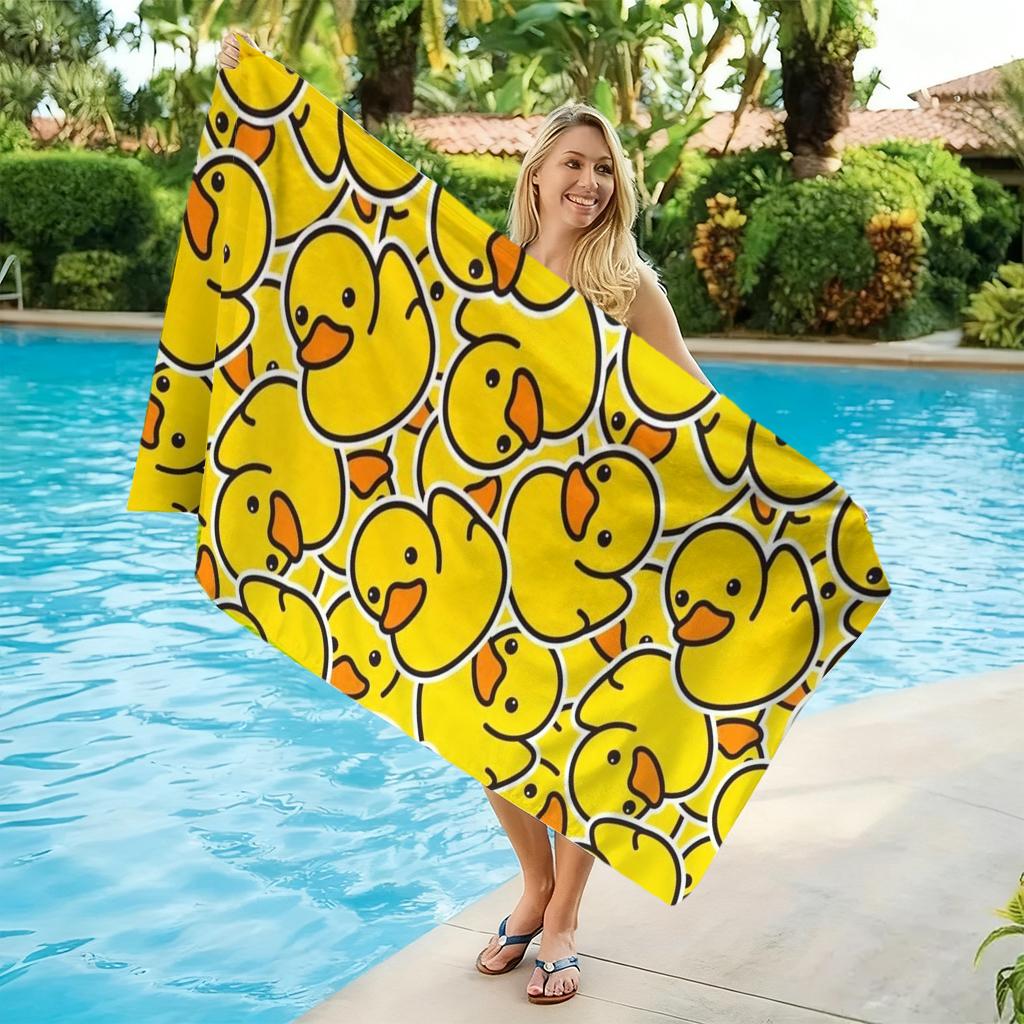 Süßes gelbes Gummi-Enten-Print Strandtuch Schnelltrocknendes Mikrofaser-Badetuch