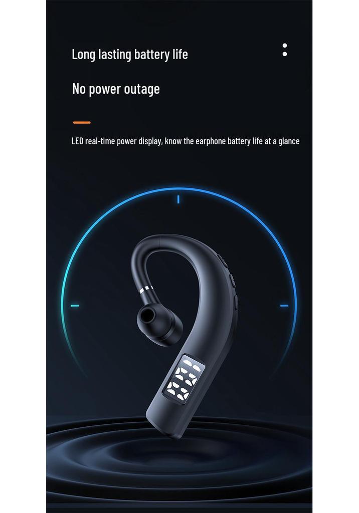 F19 Wireless Bluetooth Ear-Hook Sport Earphone with Noise Cancellation & Digital Display, Single Ear, 5.2