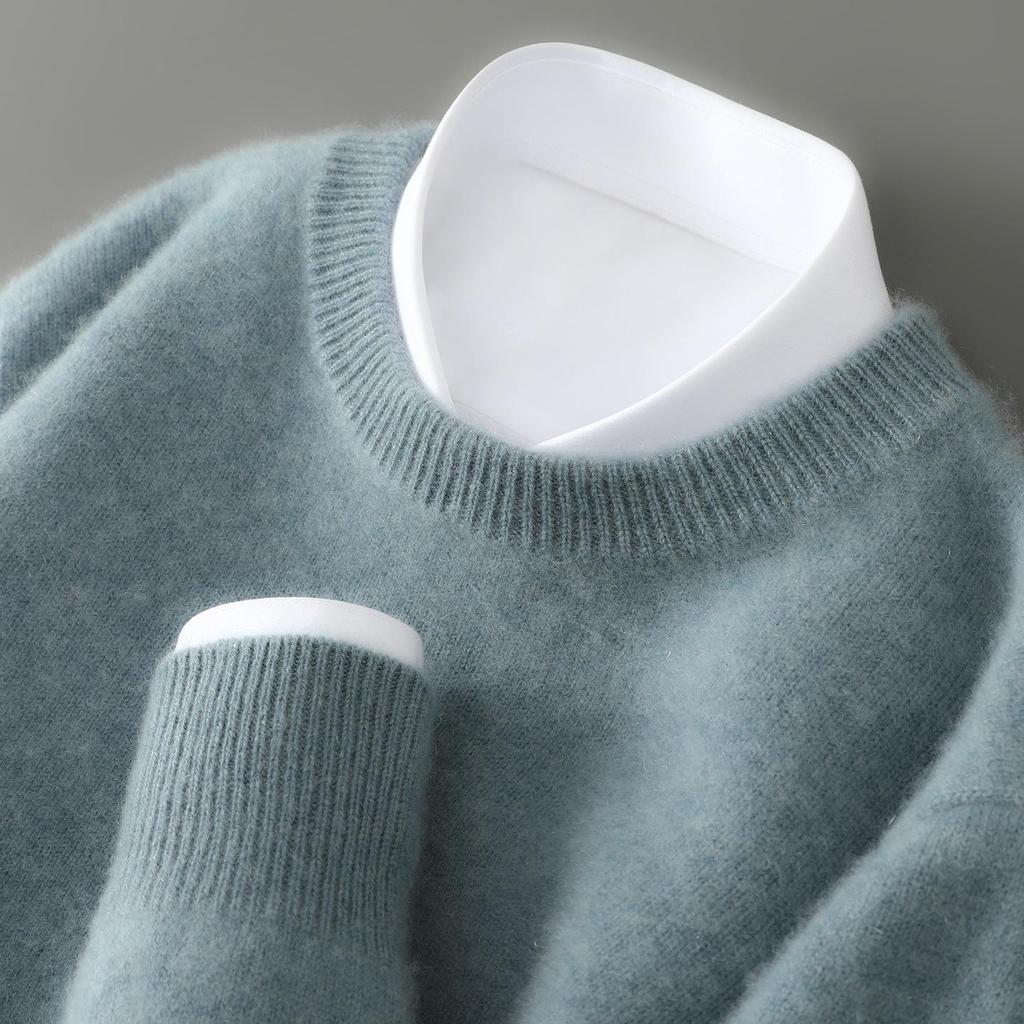 Men's Pure Wool Half-High Collar Thick Business Pullover Sweater - Loose Knit Base Layer