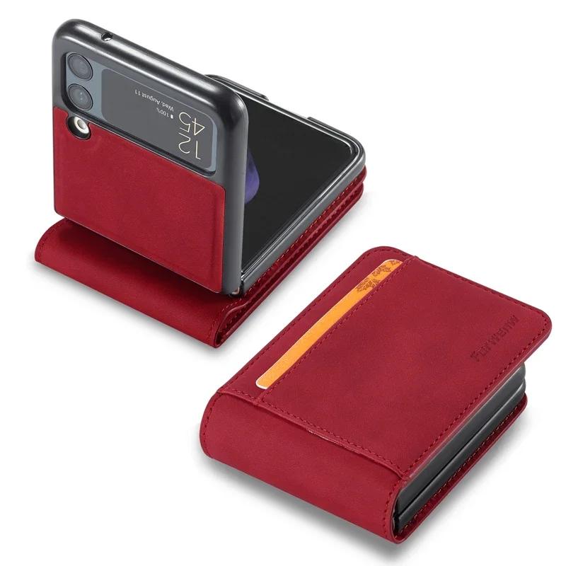 

Luxury Leather Wallet Case For Samsung Galaxy Z Flip 6 5 4 3 Cover Cards Slot Holder Business Phone Bag Flip3 flip4 Pocket Funda For Samsung Z Flip 6