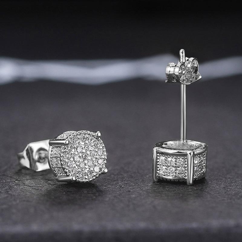 European and American popular hip-hop men's stud earrings full of diamonds, slightly inlaid zircon electroplated round earrings