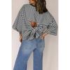New Women's Round Neck Striped Back Tie Bow Pullover Knitted Top