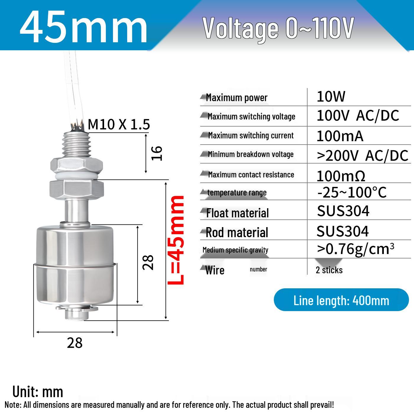 

304 Stainless Steel High Temp Side Mount Float Switch Sensor for Liquid/Oil Level Control