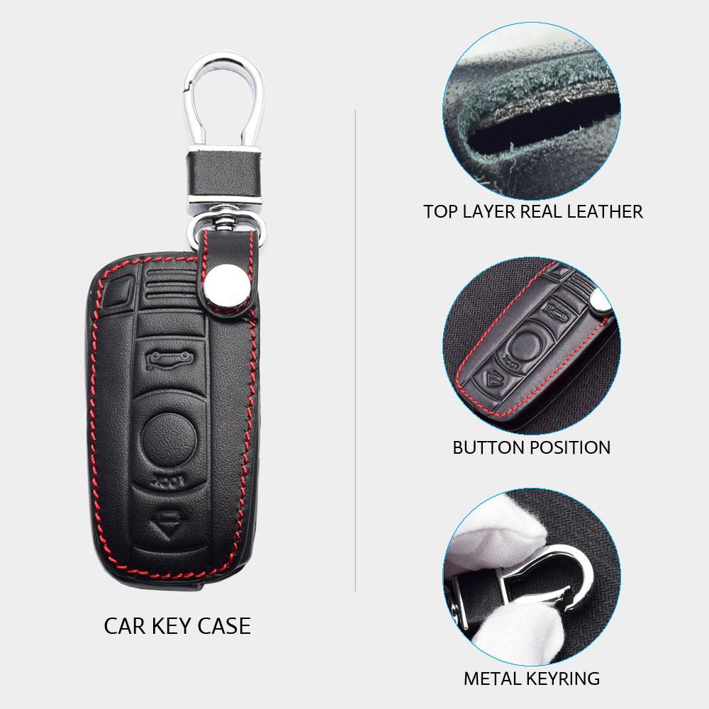 Leather Car Key Case For Bmw 1 3 5 6 Series E60 E61 E70 E81 E87 E90 E91 E92 320 X1 X5 X6 Z4 Smart Remote Control Protector Cover