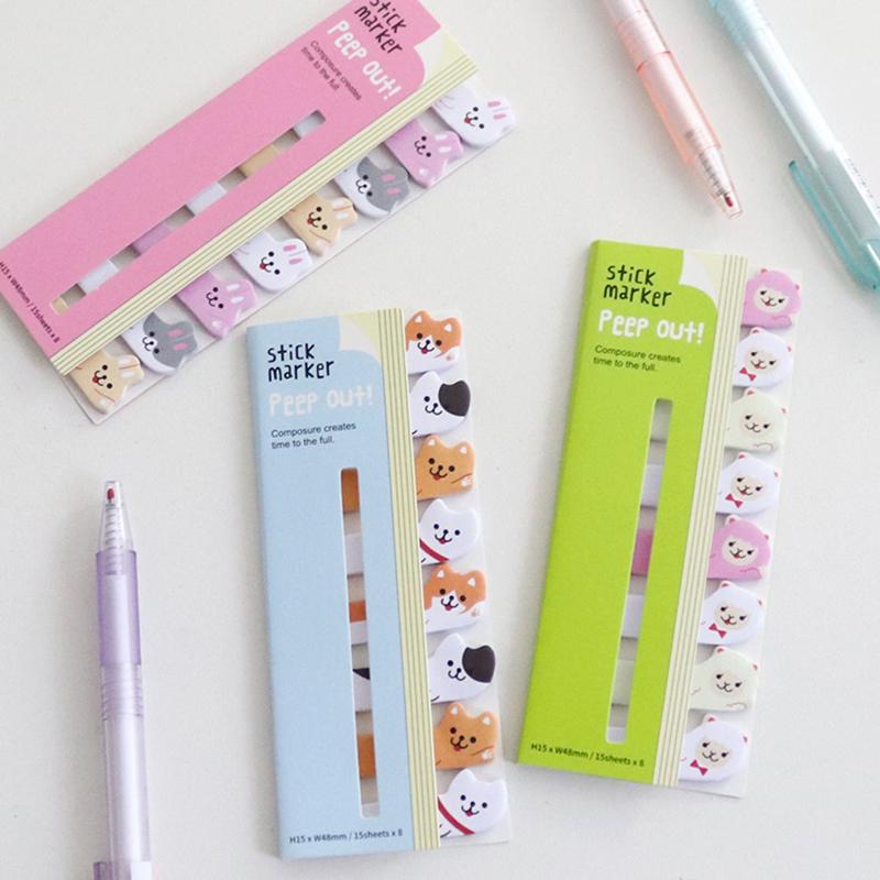1 Piece Kawaii Stationery Cartoon Animals Marker Memo Pad Bookmark Flags Index Tab Sticky Notes Label Paper Stickers