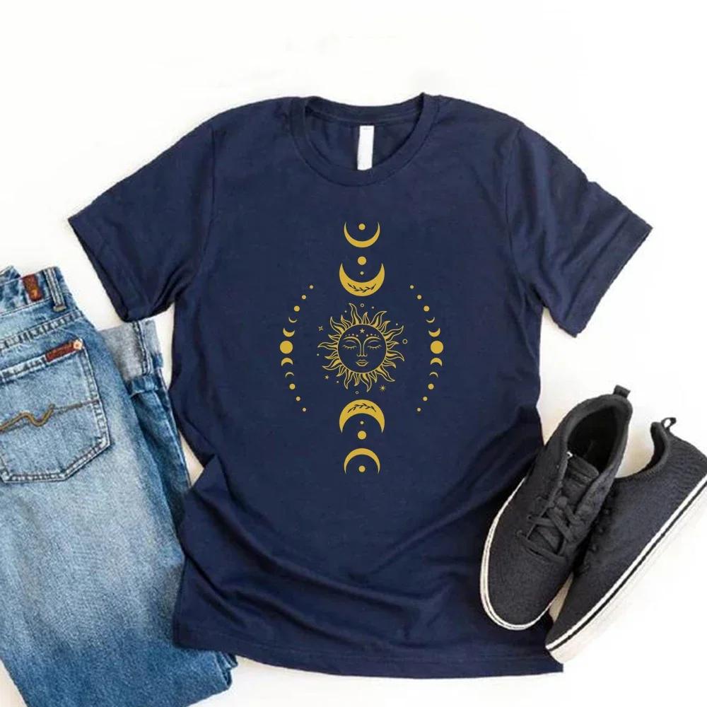 Sun and Moon Stars TShirt Celestial Tshirt Boho Sun Moon TShirts Women Short Sleeve T Shirts Retro Mystical Tee Women Clothes