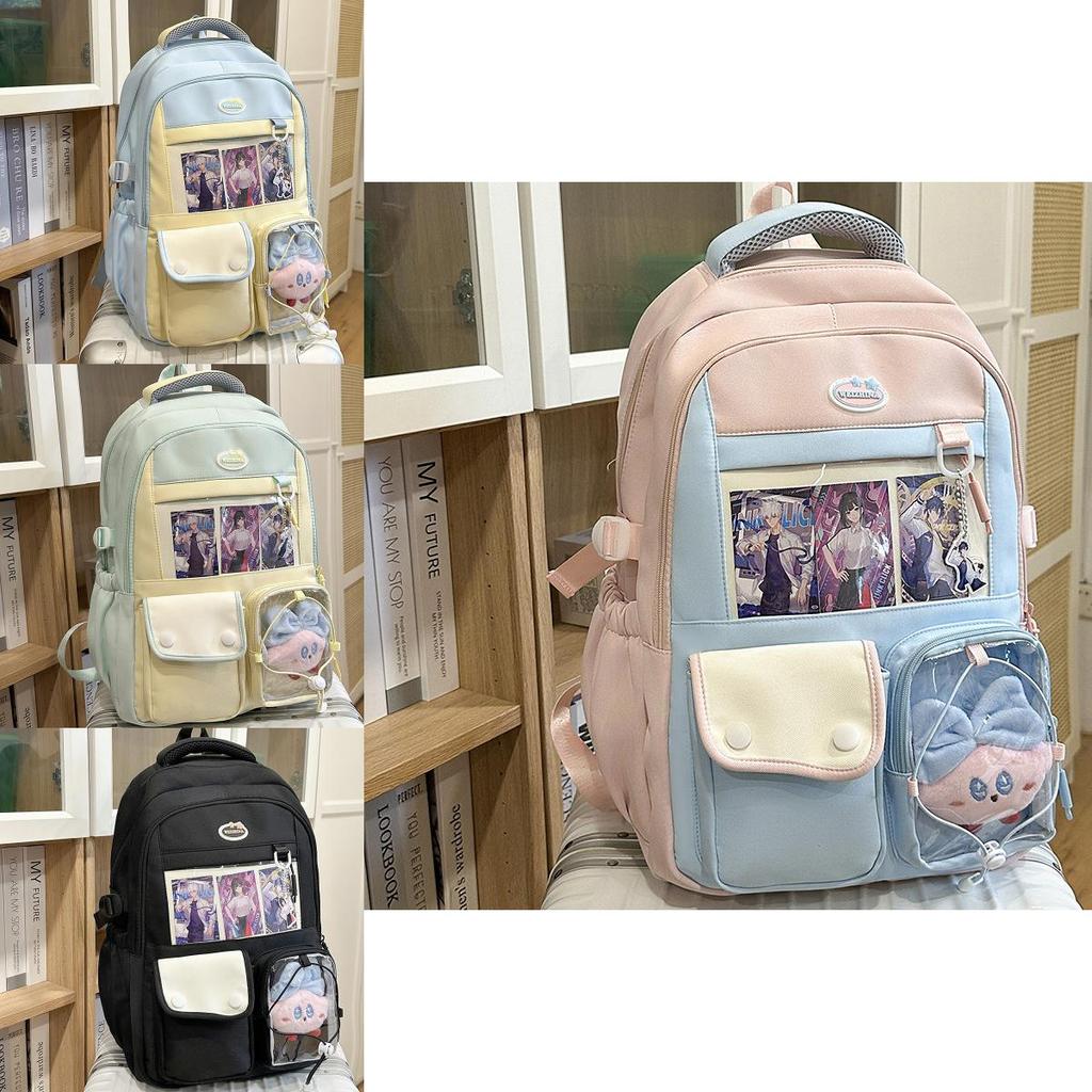 Nylon School Backpack For Teens With Waterresistant Design And Geometric Pattern