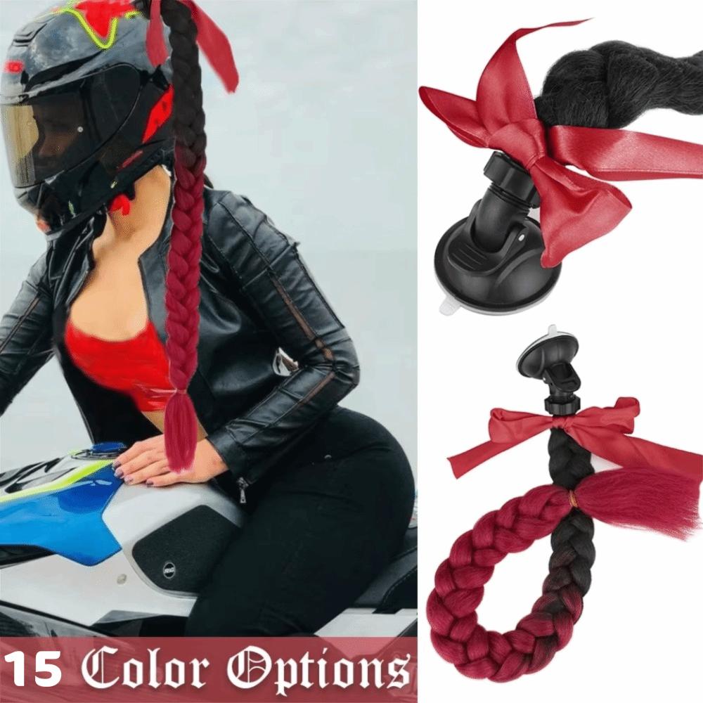 with Suction Cup Synthetic Helmet Pigtails with Bowknot Motorcycle Helmet Braids Wig Woman