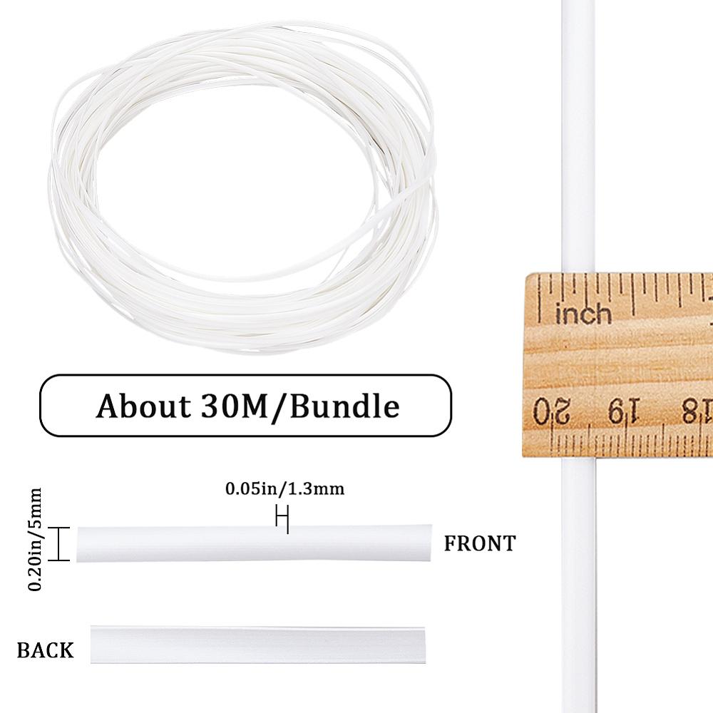 Plastic Imitation Cane Wire Cord, Flat, White, 5mm