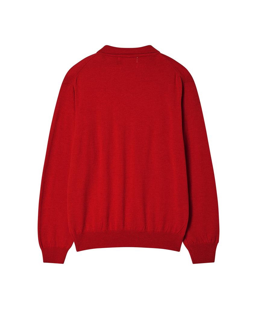 BEYOND CLOSET [Collection Line] Fine Wool Fit Collar Knit Red
