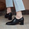 Mature Dress Women Pumps Fashion Office Ladies Thick Heels Round Toe Genuine Leather Lace-Up Shoes Woman 2024 New Spring Autumn