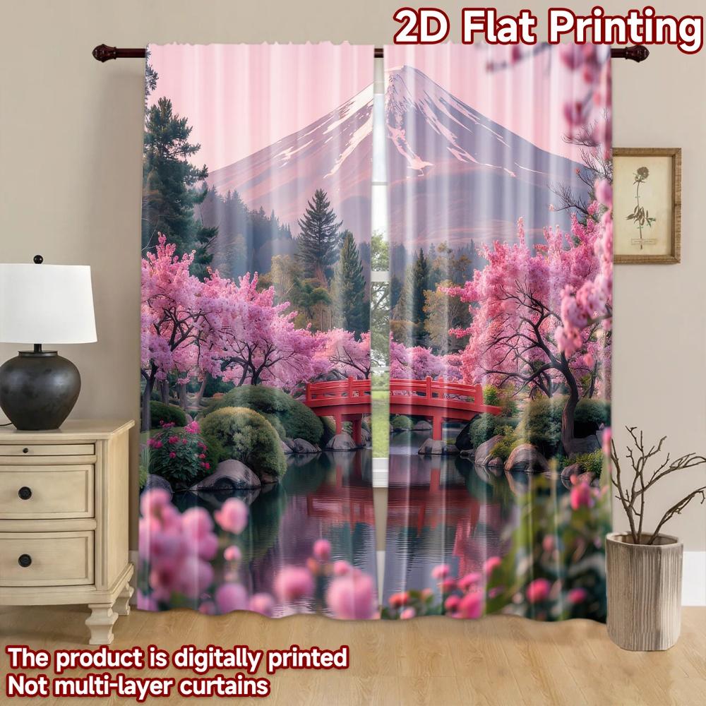 2D flat Photography Backdrop Background Banner Cherry Blossom Bridge 100% Polyester Party & Holiday Decor Perfect for