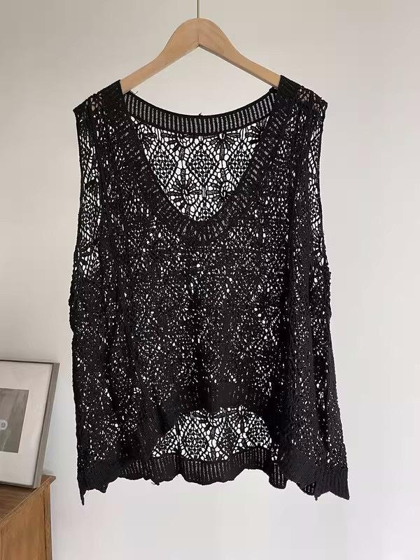 Stack Out The Surprise Cotton Thread Hollow Vest Women's V-neck Knitted Vest Literary Versatile Thin Summer Vest Vest