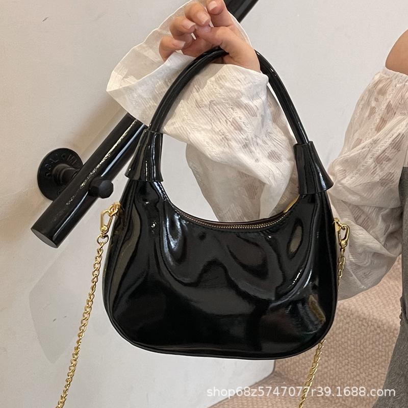 This Year's Popular Small Bag 2025 New Spring and Summer Patent Leather Versatile Chain Messenger Bag Portable Dumpling Bag