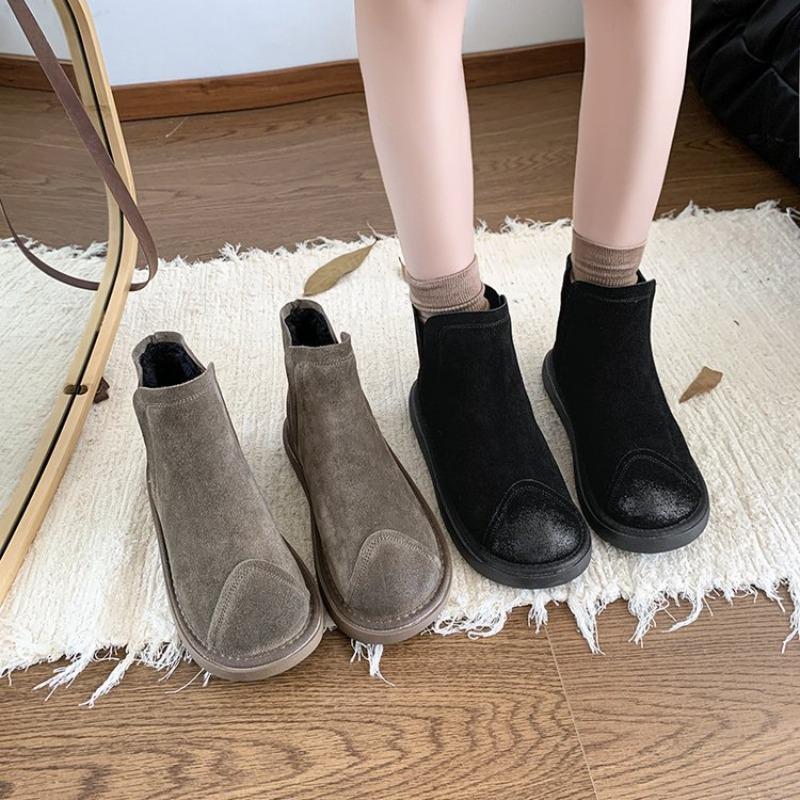 Large Size Fashion Martin Boots Women's Autumn and Winter New Velvet Warm Flat Bottom Fashion Snow Boots Short Boots Women