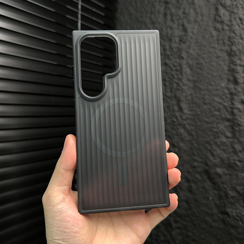 

Роскошный матовый полупрозрачный чехол в полоску для Samsung Galaxy S25 S24 S23 S22 S21 Plus Ultra с поддержкой беспроводной зарядки Magsafe, противоударный For Samsung S22