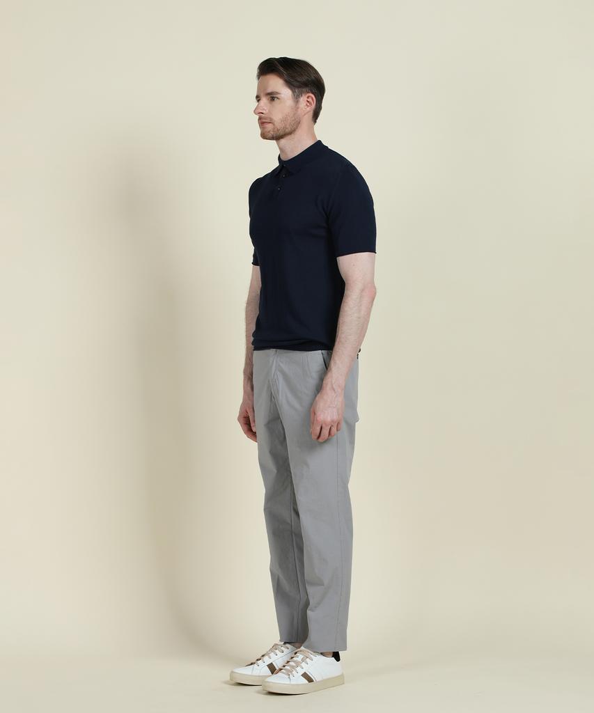 PANICALE Navy Herringbone Short Sleeve Polo Knit