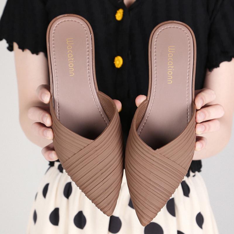 

Женские летние сандалии с острым носком, увеличивающие рост: Модные, повседневные, нескользящие полутапочки с толстой подошвой Size 40 коричневый