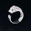 Stylish White Gold Micro-Set Zirconia Open Ring With Fierce Leopard Head Design For Men And Women