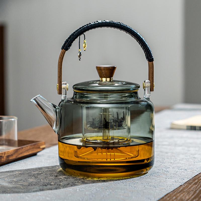 High-Temperature Resistant Glass Tea Kettle with Handle, Compatible with Induction Cookers for Brewing and Boiling Water