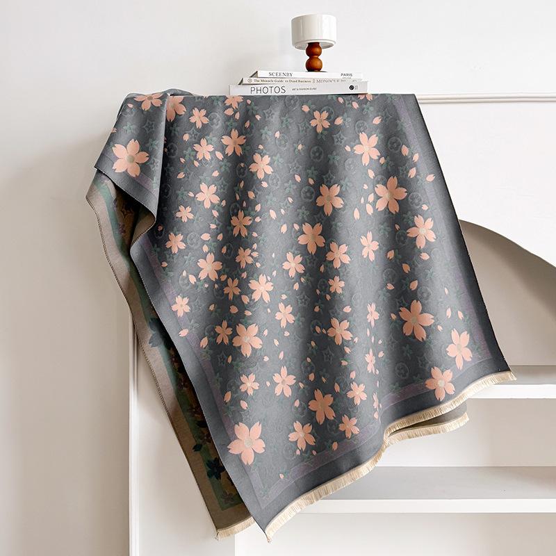 Herbst und Winter Neu Kirschblüten Schal Damen Fransen Imitat Kaschmir Verdickt Warmer Schal Eleganter Schal