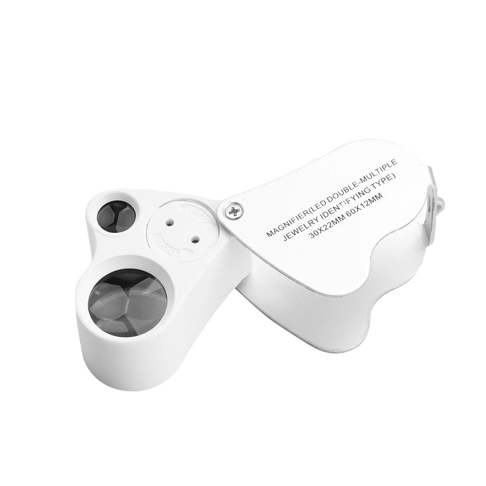 30X 60X Illuminated Jewelers Loupe Magnifier Foldable Magnifier With Bright LED Light For Gem Jewelry Stamp Measuring Tool