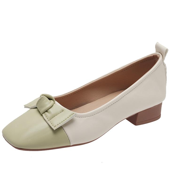 

Женские туфли на низком каблуке, осенние новинки, квадратный носок, мелкий вырез, цветные, на мягкой подошве, противоскользящие, износостойкие, туфли с низким верхом 40 светло-зеленый