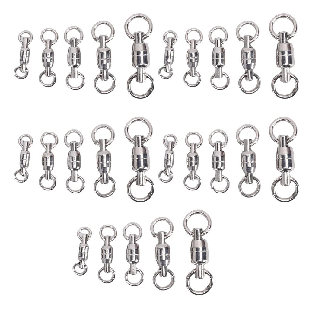25Pcs Ball Bearing Fishing Swivels 360 Degree Rotation Stainless Steel Rings for Saltwater Use 5 Sizes