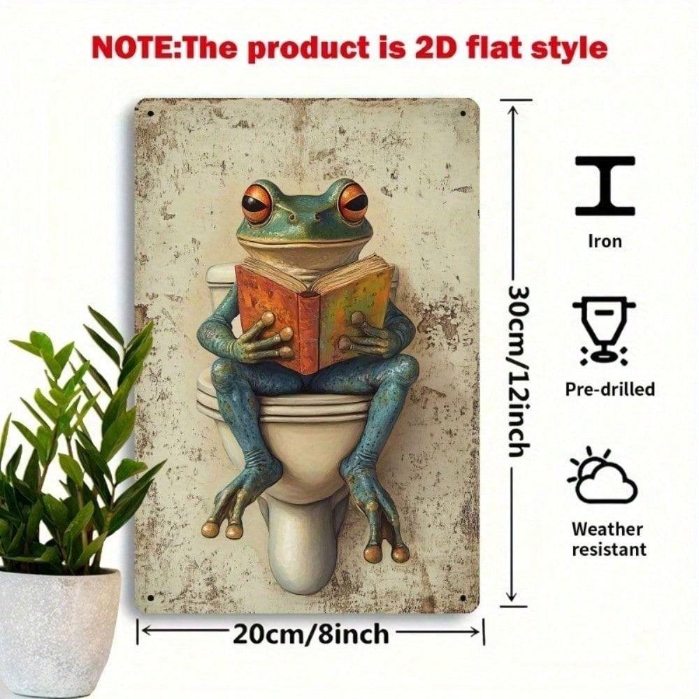 Vintage Frog with Book Metal Poster for Library Wall