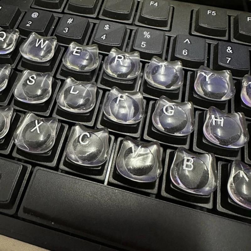 20 Piece Lovely Kitty Shaped Keyboard Caps with Nails Smooth Typing Experience & Scratch Resistant for Women Use