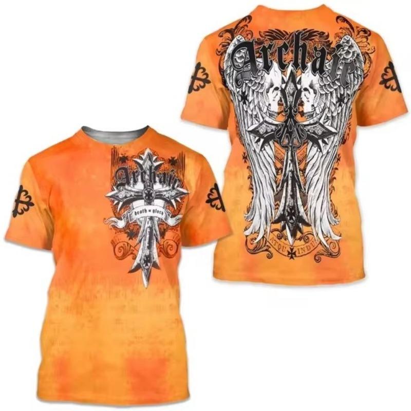 Vibrant Eagle Cross 3D Print Graphic Tee – ležérní, prodyšné, s krátkým rukávem, letní oblečení na ulici, pánské módní oblečení pro outdoorové aktivity