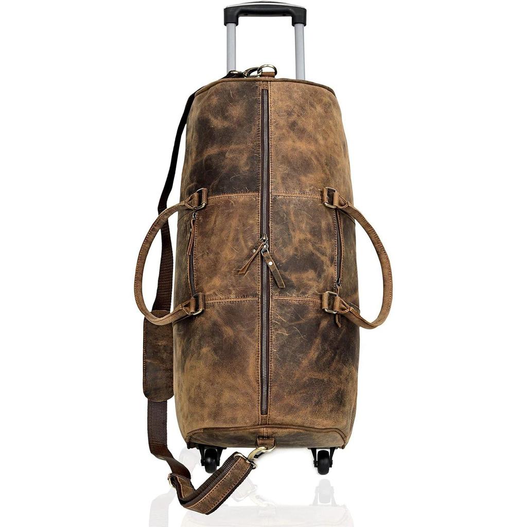 Weekender Leder Seesack für Herren Übernachtung Vintage Reise Duffle mit Schultergurt Handgepäck Sport Fitnessstudio 24 Zoll