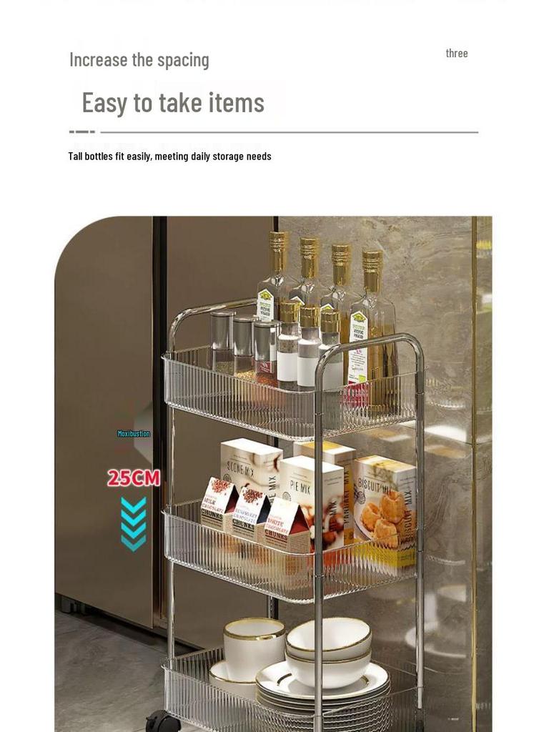 Przezroczysta mobilna wielowarstwowa półka-wózek do sypialni