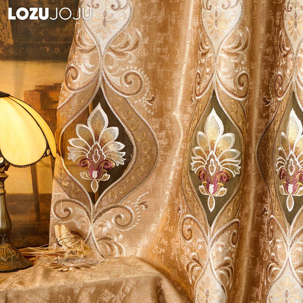 1PC LOZUJOJU European Style High-end Embroidered Semi Blackout Curtains for Living Room Bedroom Home Decor