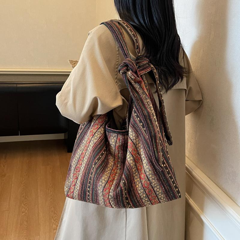SAC TOTE Toile Rayures Ethnique Mode Sens du Design Grande Capacité 2026 Haute Qualité Sacs pour Femmes Nouveaux Polyvalents Sacs à Bandoulière