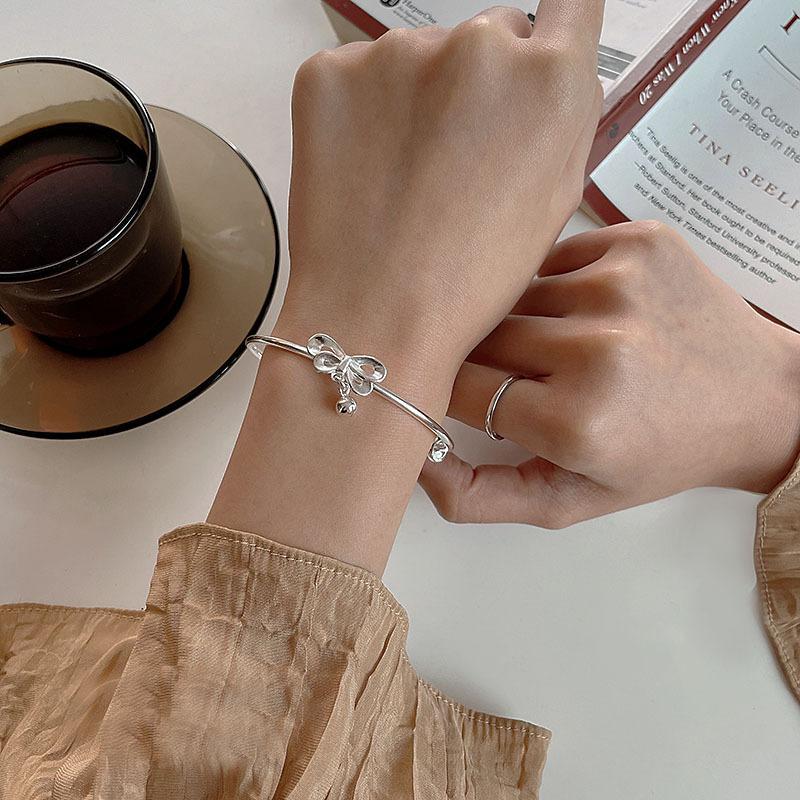 Bow Knot Bell Bracelet, Women's Young Style Plain Ring Open Bracelet, Best Friend Handpiece, Instagram, Little Red Book, Internet Red Style