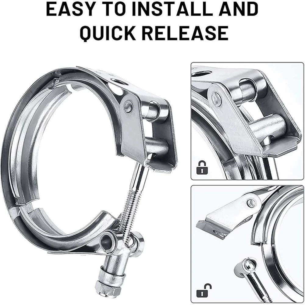 Exhaust Pipe Connector V-Band Clamp + Flanges Device Clamping V Band Clamps Welding Rings With Centring Rings For Turbo, Exhaust